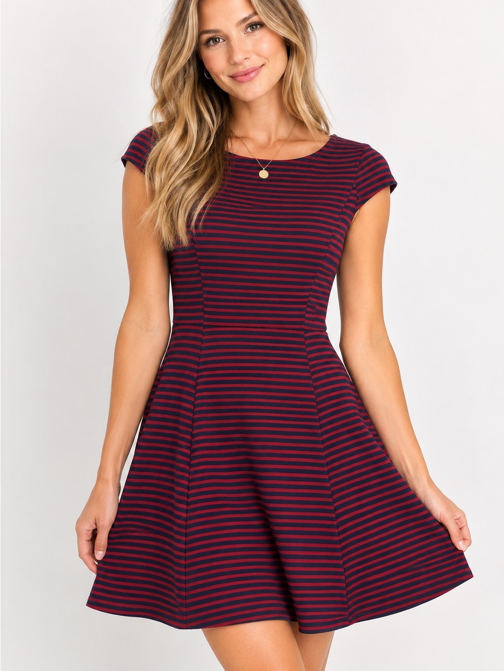 GAP Striped Fit-and-Flare Dress in Burgundy Red and navy knit size 6 preppy